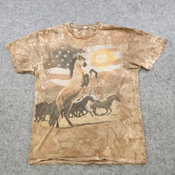 The Mountain Horses T Shirt Mens Large Tie Dye Wild West American Flag Graphic - Picture 3 of 9